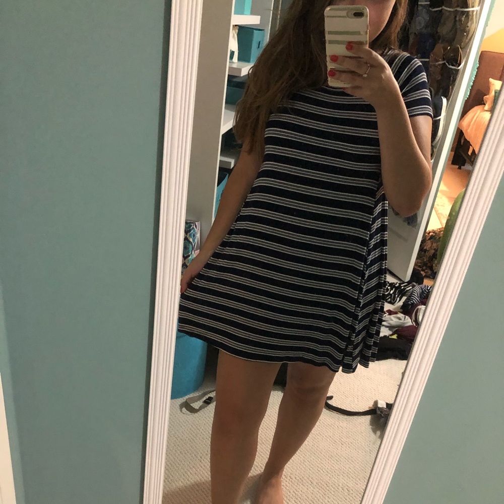 Navy and white striped dress.
